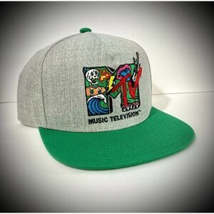 New MTV SNAPBACK HAT heather gray green flat bill retro 90s tv music Unisex